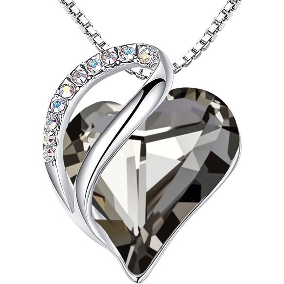 Infinity Love Birthstone Heart Pendant Crystal Black Necklace Women Mom Silver - Picture 1 of 8